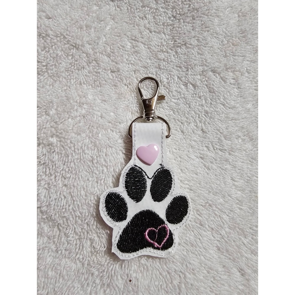 Paw Print Keychain Embroidered‎ Heart Animal Lover Bag Charm Car Accessory